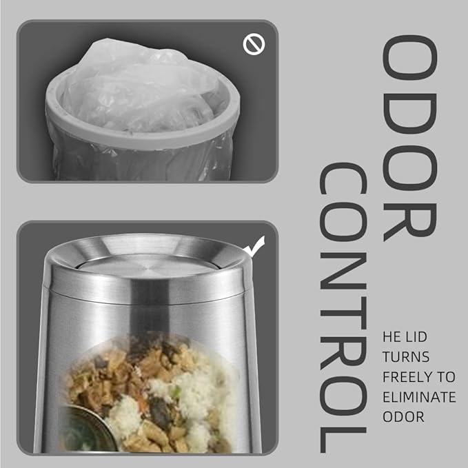 Household Swing Bathroom Trash Can，Brushed Stainless Steel，10 L/3 Gallen，Garbage Can with Flipping Lid， for Indoor or Commercial Use, Kitchen,Modern，Living Room,Bedroom