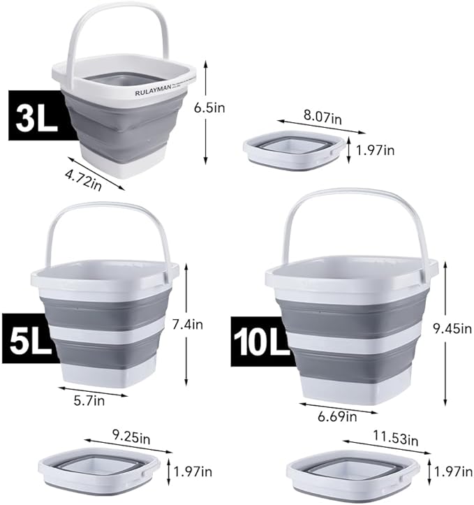 Collapsible Plastic Bucket with Handle 0.79 Gallon (3L) Each Foldable Rectangular Tub for Cleaning Camping Essentials Space Saving Outdoor Portable Bucket for Camping