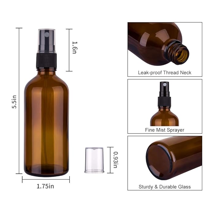 Amber Glass Spray Bottles, 4 oz Small Spray Bottles Fine Mist, Set of 4 (Amber)