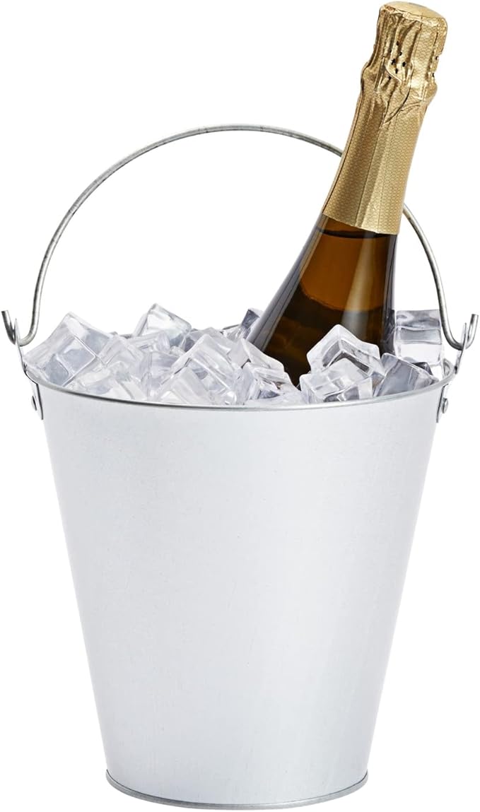 Juvale Metal Bucket 3-Pack - 7 in Top Dia x 4.5 in Bottom x 7.2 in H, 100 oz, Silver - Ice Bucket & Beer Chiller Tin Pails, Galvanized Party Pails for Centerpieces