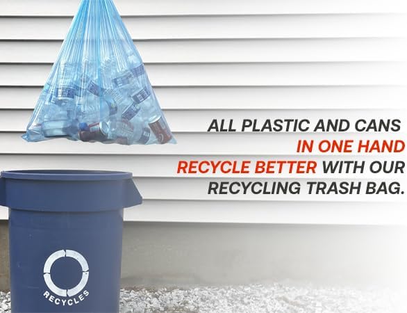 13 Gallon Recycling Trash Bags, 200 Count Drawstring Tall Kitchen Garbage Bags, Pre-Separated, Unscented, Ultra Strong, Leakproof, Sturdy, Translucent Blue