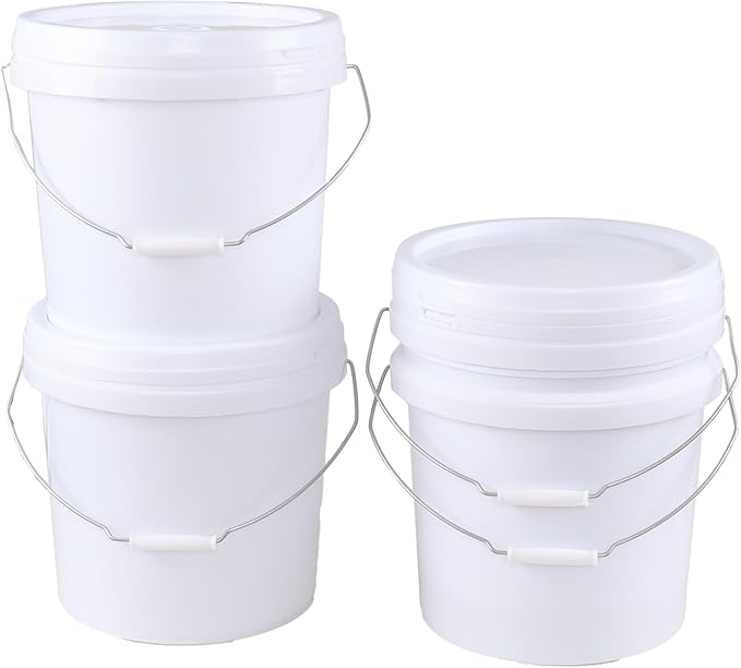 4 Gallon Plastic Bucket with Airtight Lid, 4 Pcs White Food Grade Buckets Pail with Handle and Lid, F