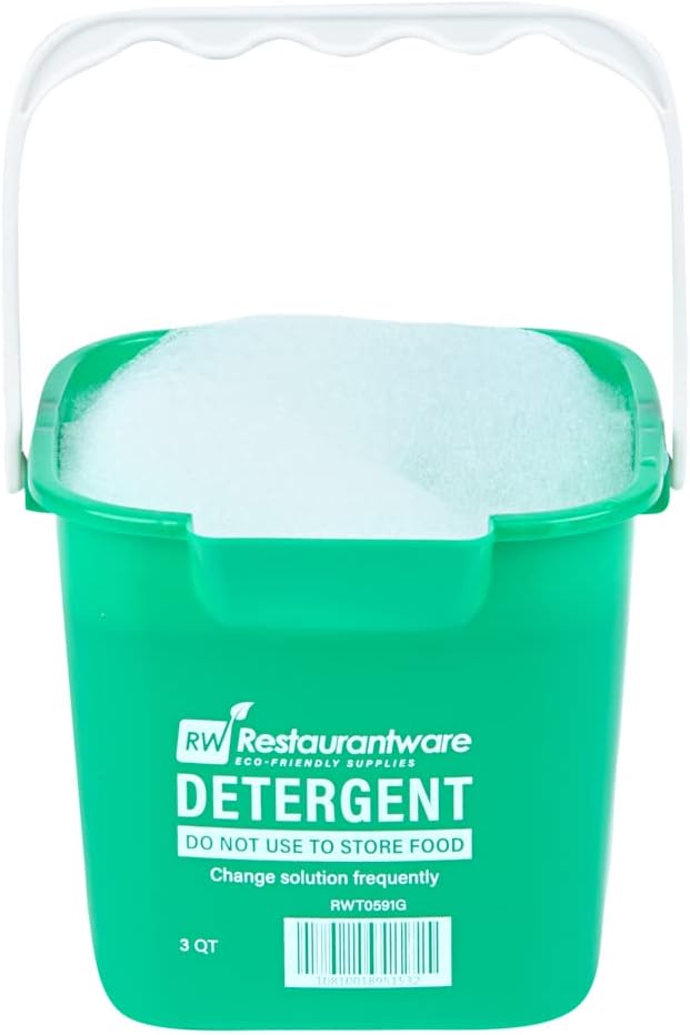 Restaurantware RW Clean 3 Quart Cleaning Buckets 10 Detergent Square Buckets - With Measurements Built-In Spout And Handle Green Plastic Utility Buckets For Home Or Commercial Use