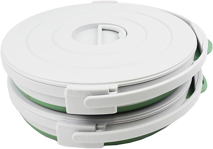 SAMMART Set of 2-10L (2.64Gallon) Collapsible Fishing Bucket Locking Lid, 31cm Dia. (2, Grey/Dark Sea Green)