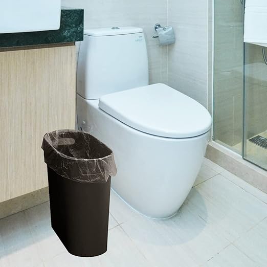 Small Trash Can Plastic Bathroom Wastebasket 3.2 Gallon Slim Garbage Container Bin with Handle for Home Kitchen Bathroom Bedroom Office, 2 Pack (Brown)