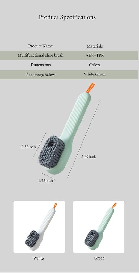 2pcs Soap Dispenser Shoe Brushes,Sneaker Brushes,Multifunftional Shoe Brushes with Soap Dispenser, Long Handle Shoe Brush, Carpet and Kids Toys - Travel-Friendly Design (Green & Cream)