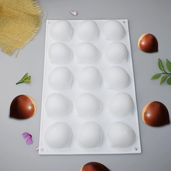 mostsom Mini Chestnut-Shaped Silicone Mold, 15 Cavity Non-Stick Gummy Mold for Chocolate, Fondant, Candy, Biscuits, Cookie, Jelly (Chestnut A)