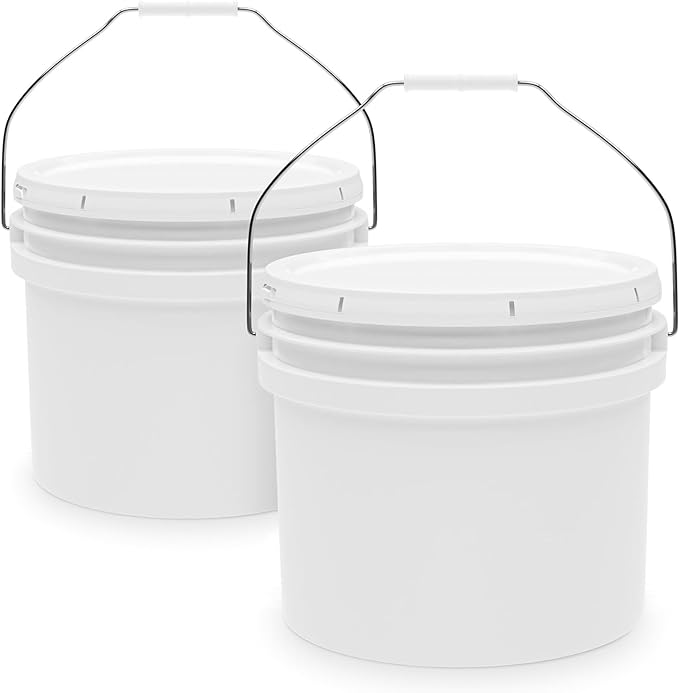 3.5-Gallon White Bucket Pail Container with Lid | Food Grade | Heavy-Duty Extra Durable | Metal Handles with Plastic Grip for Easy Carrying | Multi-Use | Easy Stack and Store | BPA Free - 2 Pack