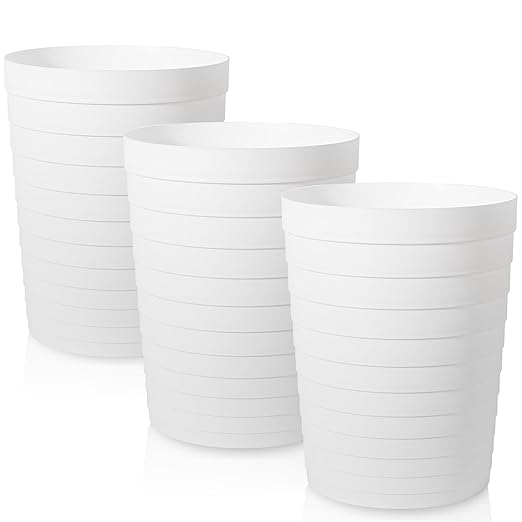 UUJOLY Small Bathroom Trash Can Wastebasket, Plastic Garbage Bin Container Basket for Bathrooms, Laundry Room, Kitchens, Offices, Kids Rooms, Dorms, White, 1.8 Gallon/3 Pack