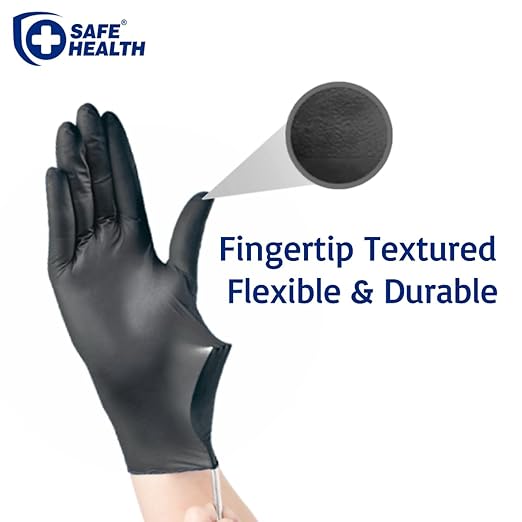 Safe Health HD Industrial Nitrile Black Disposable Gloves, Heavy Duty, 5 Mil, Case of 900, Xlarge, Latex Free, Powder Free, Oil Grease Resistant, Automotive, Mechanic, Maintenance