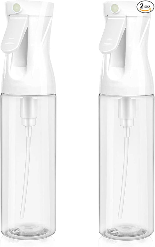 2-Pack Continuous Fine Mist Spray Bottle for Hair - Patented Ultra-Fine Mist for Hairstyling, Cleaning, Plants, and More - BPA-Free, Leak-Proof, 360° Spray, Durable - White (300 ml/10.1oz)