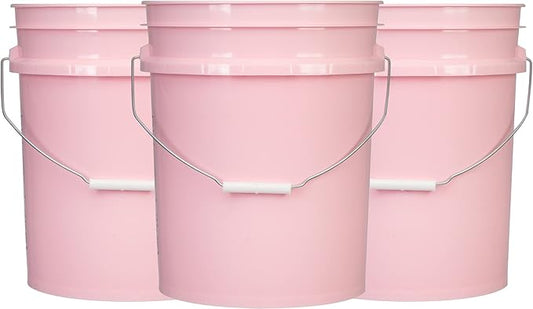 House Naturals 5 Gallon Pink Food Grade Plastic Storage Bucket (Pack of 3) Made in USA (Pink Buckets Without Lids)