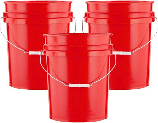 House Naturals 5 Gallon Premium HPDE Plastic Bucket - Made in USA Food Grade Storage Container, BPA Free All Purpose Pail (3, Red)