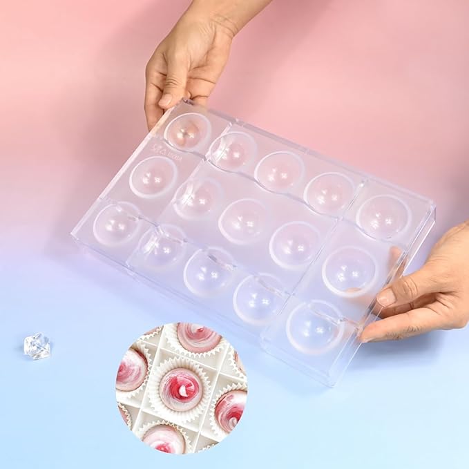 TUKE Sphere Chocolate Mold Polycarbonate Hemisphere Molds for Baking, Candy, Desserts - Reusable, Food-Grade, Professional DIY Cake Decorating Tool (C_ Semi-Circle)