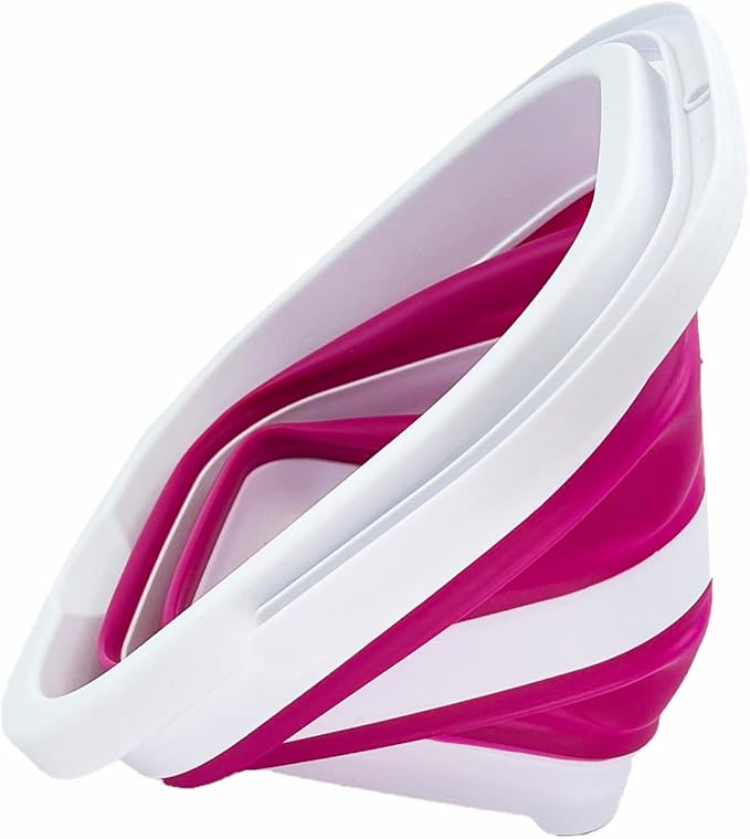 SAMMART Collapsible Rectangular Cleaning Bucket 5L (1.3 Gallon)- Foldable Camping Beach Sand Water Pot Pail- Portable Space Saving Tub for Household, Outdoor Car Washing (White/Flamingo)