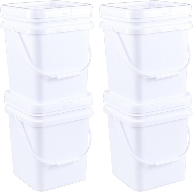 Xyskin 5 Gallon Plastic Buckets & Pails White, 4 Pack Durable Storage Container Pails with Lid