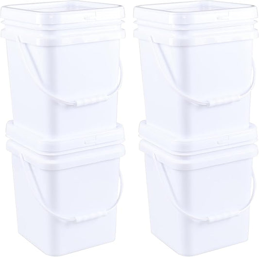 Xyskin 5 Gallon Plastic Buckets & Pails White, 4 Pack Durable Storage Container Pails with Lid