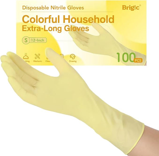 12-Inch Extended Disposable Nitrile Gloves, Latex-Free Powder-Free, Full Palm Textured Grip, Multipurpose Home