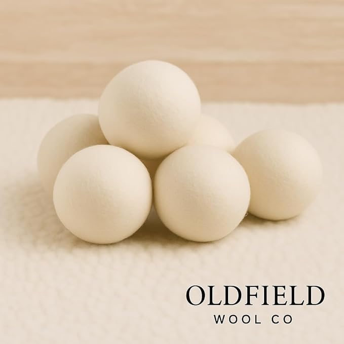 Oldfield Wool Co XL Organic Wool Dryer Balls – 6 Pack – Natural Fabric Softener, Reduces Drying Time 30%, Reusable, Pet Hair & Lint Remover, Eco-Friendly