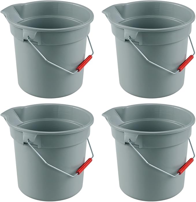 4 Packs Plastic Cleaning Bucket with Spout and Grip Handle, 14 Quart Round Utility Water Pail for Car Washing, Camping, Cleaning, Mopping, Paint
