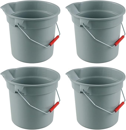 4 Packs Plastic Cleaning Bucket with Spout and Grip Handle, 14 Quart Round Utility Water Pail for Car Washing, Camping, Cleaning, Mopping, Paint