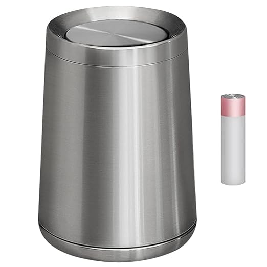10L / 2.6Gal Small Stainless Steel Sliver Trash Can,Metal Bathroom Garbage can with Lid,Modern Home Décor Wastebasket with Flipping Lid, Garbage Can for Kitchen,Bathroom,Living Room(Silver),