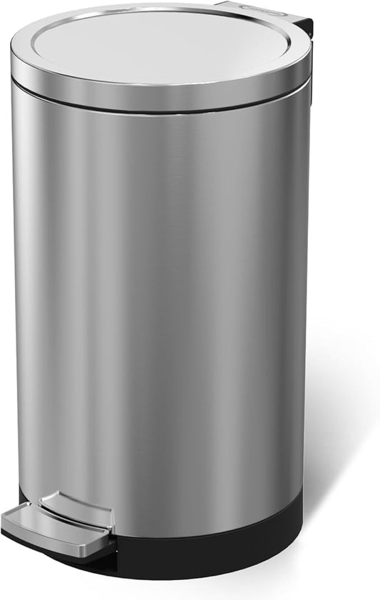 Trash Can with Lid - 30 Liter/8 Gallon Round Stainless Steel Trash Can with Odor Protection Kitchen Garbage Cans with Soft-Close Foot Pedal Step Bin for Bathroom Home Kitchen Office