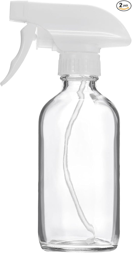 PATIKIL 8oz Glass Spray Bottle, 2pcs White Nozzle Leak Proof Empty Water Sprayer for Cleaning Solutions Plants Hair