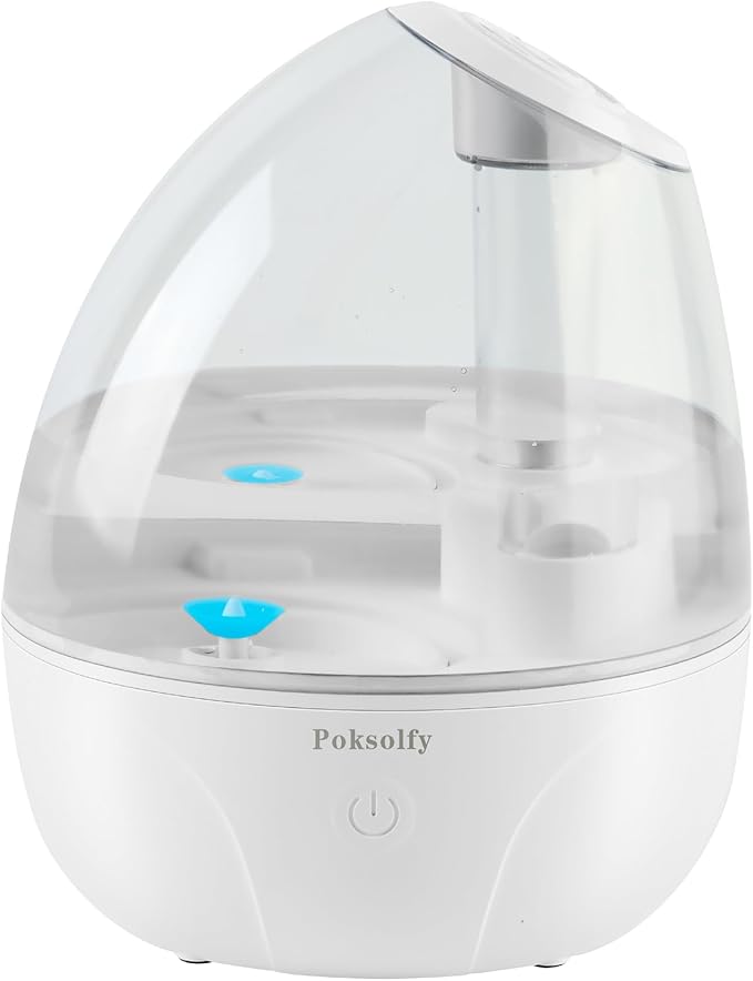 Cool Mist Humidifier for Bedroom,2L Small Humidifiers for Bedroom and Office,25dB Humidifier for Toy room and Plant,Last Up to 13H on Max Mist Setting (White Transparent)
