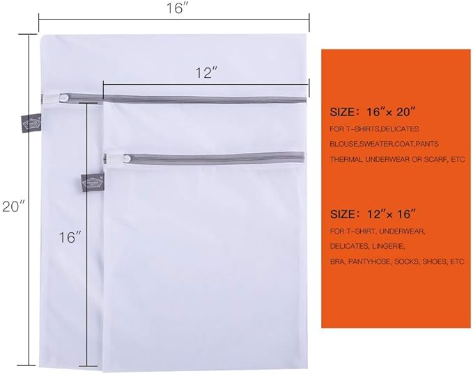 Kimmama Set of 2 Delicates Laundry Bags,Durable Zipper Mesh Laundry Bag,Bra Fine Mesh Wash Bag,Keep Cloth Shape in the Washer