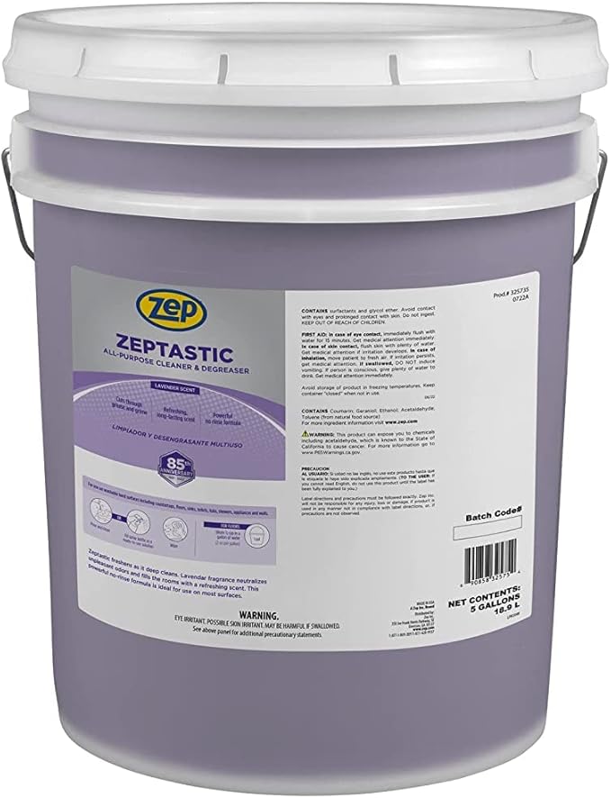 Zep Zeptastic All-Purpose Cleaner and Degreaser - 5 Gallon (1 Unit) 325735 - Refreshing Lavender Fragrance, Cuts Through Grease and Grime, Powerful No Rinse Formula