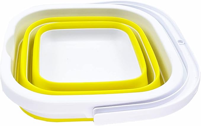 SAMMART Collapsible Rectangular Cleaning Bucket 5L (1.3 Gallon)- Foldable Camping Beach Sand Water Pot Pail- Portable Space Saving Tub for Household, Outdoor Car Washing (White/Lemon)