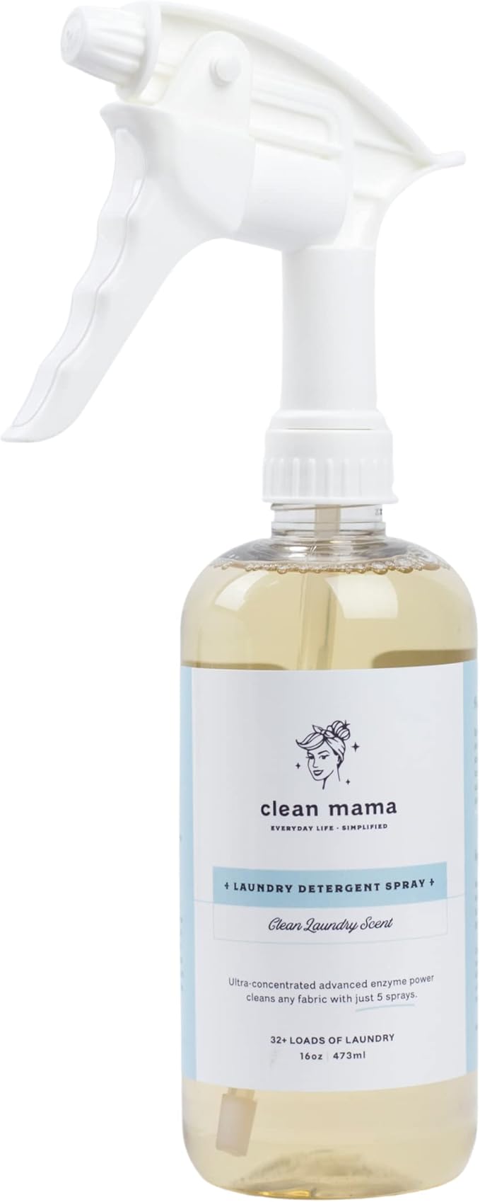 Clean Mama Laundry Detergent Spray & Pre-Treater - Natural Laundry Detergent Soap for Sensitive Skin - Eco-Friendly, HE Compatible - Clean Laundry Scent - 32+ Loads of Laundry, 16 oz