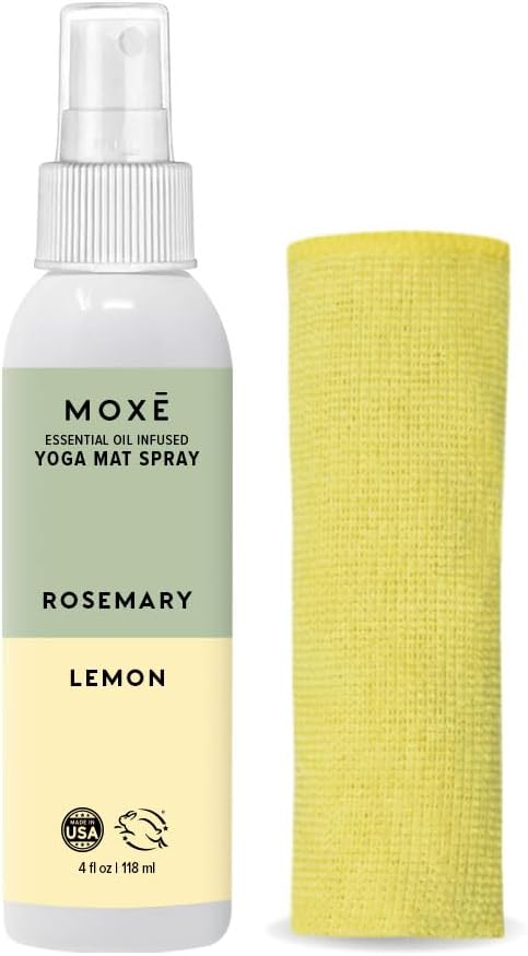 MOXE Yoga Mat Cleaner, Green America Certified, Rosemary and Lemon Essential Oils, Safe for All Mats and Exercise Equipment, 4 Oz (1 Pack)
