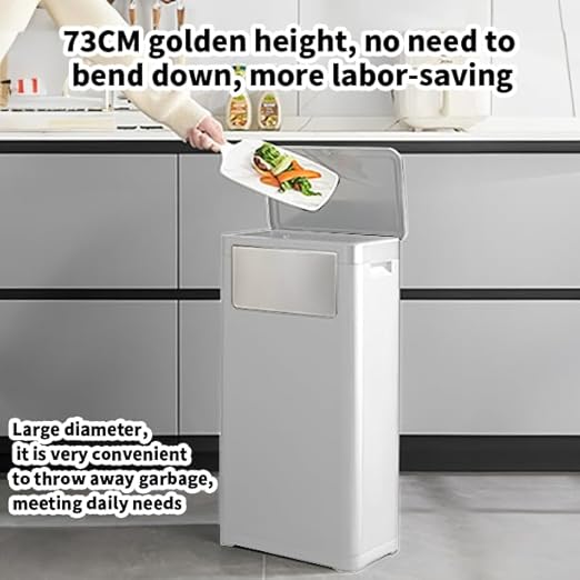 WanWanKa Trash Can with Lid, Large Tall 8 Gallon Commercial Trash Can, Plastic Waste Bin with Press top Lid, White Garbage Can Suitable for Kitchen, Bathroom, Bedroom, Living Room, Office