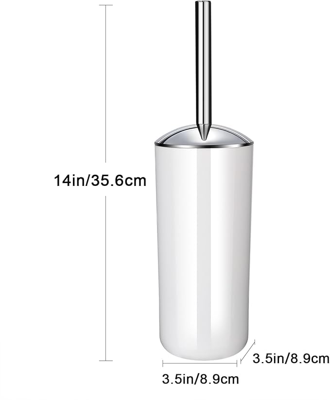 White Toilet Brush and Holder Set, 2 Pack – Toilet Brush White with Stainless Steel Handle, Non-Scratch Bristles, Compact and Drip-Free, Toilet Bowl Brush for Bathroom and Home Use