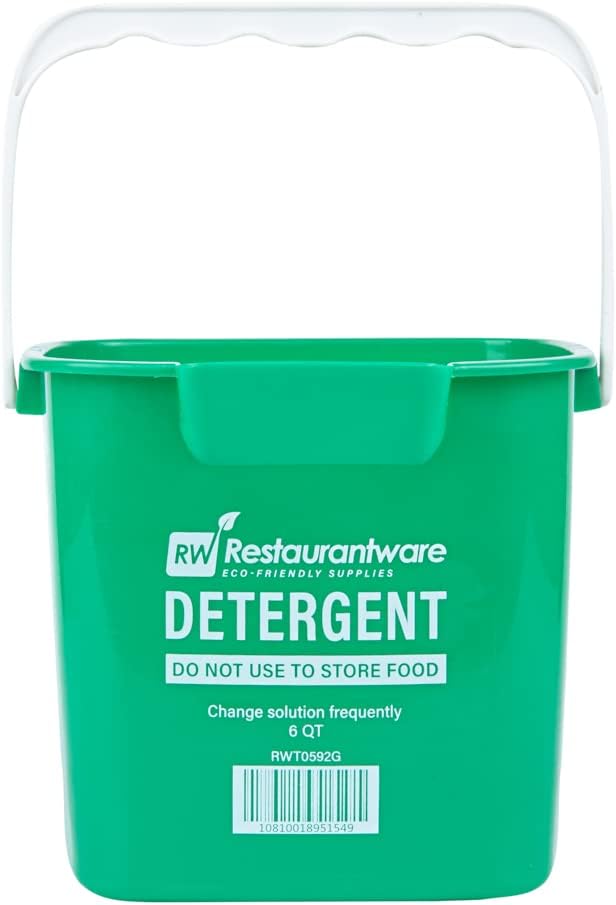 RW Clean 6 Quart Cleaning Bucket, 1 Detergent Square Bucket - With Measurements, Built-In Spout And Handle, Green Plastic Utility Bucket, For Home Or Commercial Use, - Restaurantware