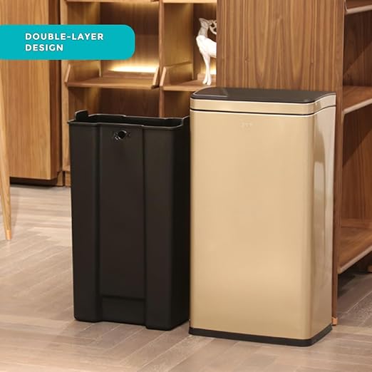 10.4 Gallon Large Metal Kitchen Garbage Can, Stainless Steel Trash Can, Open Top, Tall, Gold Wastebasket for Home Bathroom Hotel Lobby Office (40L Gold)