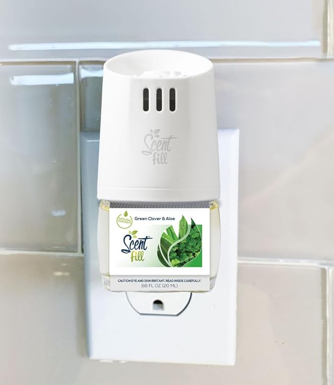 Scent Fill Green Clover & Aloe Plug in Air Freshener, Scented Oil Refills, 2 Refills + Diffuser