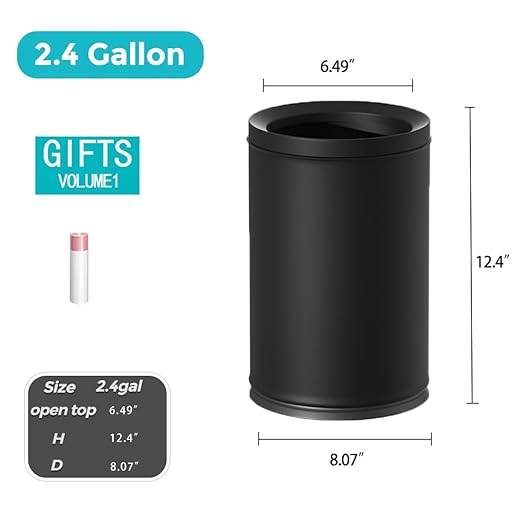 3.17 Gallon/12L Elegant Garbage Can,Double Layers Metal Trash Cans,Light Luxury Black Waste Basket, for Bathroom,Bedroom,Kitchen,Hotel,Office,Bank,Home,Cafe (Black 12L)