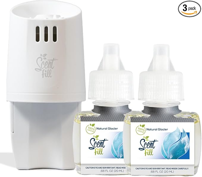 Scent Fill 100% Natural Glacier Plug in Air Freshener, Scented Oil Refills, 2 Refills + Diffuser
