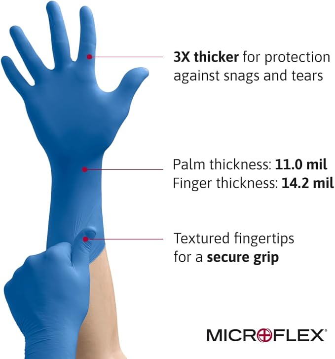Ansell Microflex SafeGrip SG-375 Extra Thick Disposable Latex Gloves for Life Sciences, Automotive w/Textured Fingertips