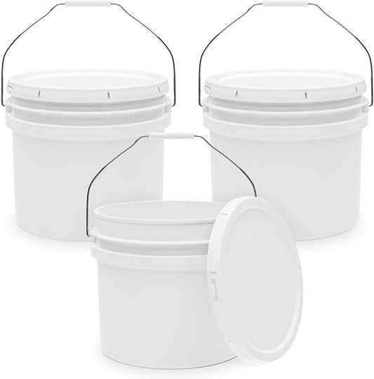 3.5-Gallon White Bucket Pail Container with Lid | Food Grade | Heavy-Duty Extra Durable | Metal Handles with Plastic Grip for Easy Carrying | Multi-Use | Easy Stack and Store | BPA Free - 3 Pack