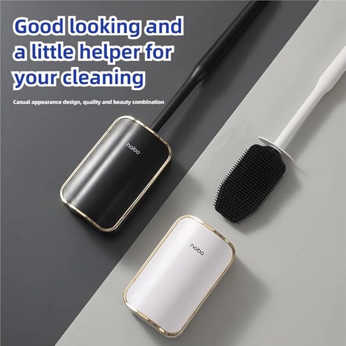 Wall Mounted Toilet Brush and Brush Holder, Curved Design Modern Toilet Cleaning Brush with Durable Bristles for Bathroom Cleaning, Black