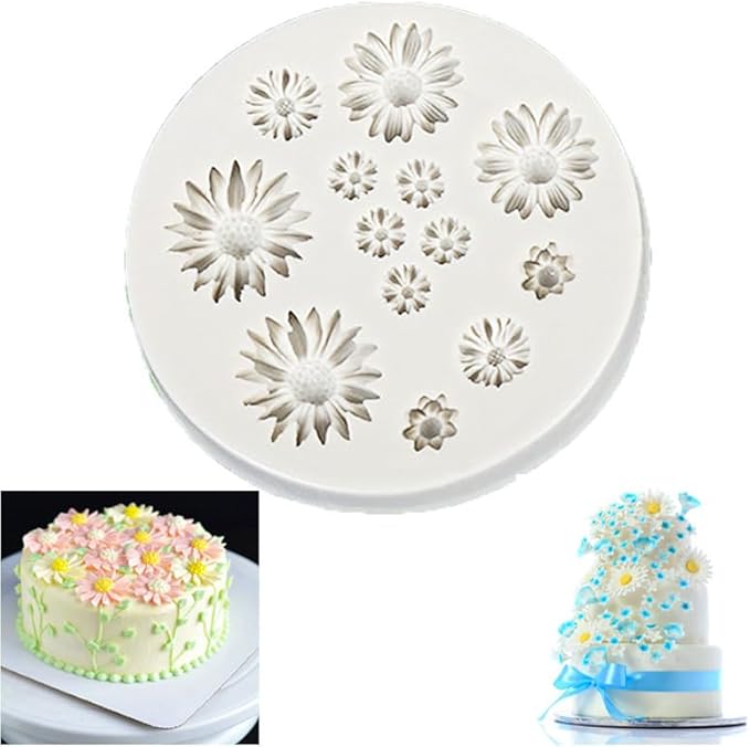 Cute Daisy Silicone Molds, Flower Shaped Fondant and Chocolate Molds, Baking Tools Miniature Clay Molds for Jewelry Making and Earrings Cake Decorating Cupcake Topper Chocolate Polymer Clay Gum Past