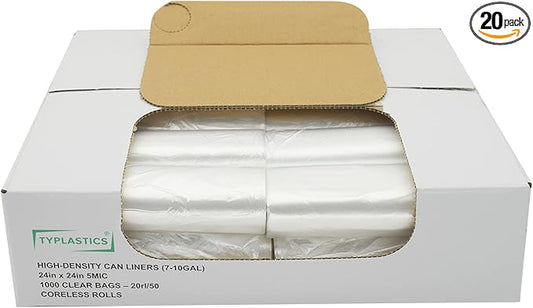 TYPLASTICS Trash Can Liner - Wholesale 1000 Count Garbage Bags on Perforated Roll 7-10 Gallon Multipurpose for Office Bathrooms Business Home Commercial and Industrial Needs 24" x 24"