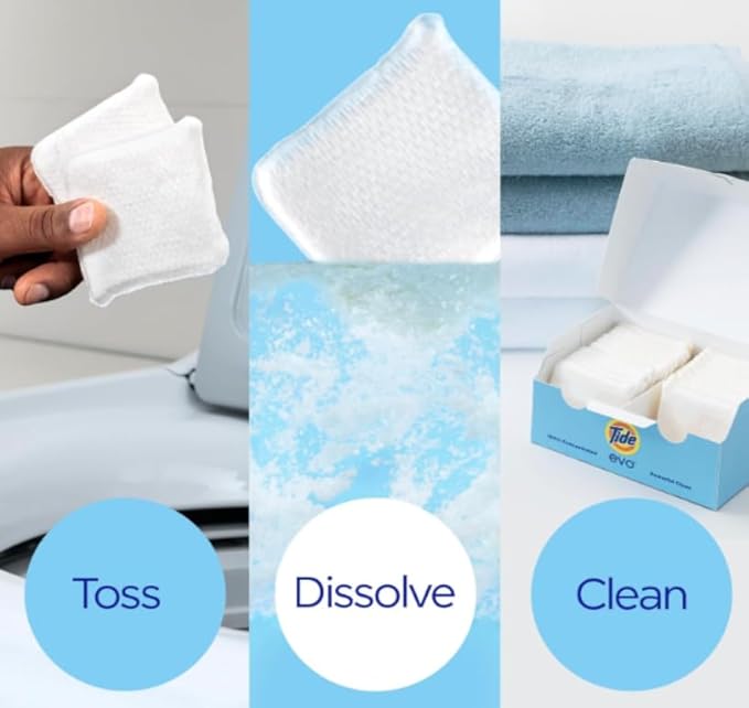 Tide Evo Free & Gentle Laundry Detergent Tiles, Fragrance-Free, 40 Medium Sized Loads, 40 ct, Easy to Use, Safe for All Machines and Water Conditions