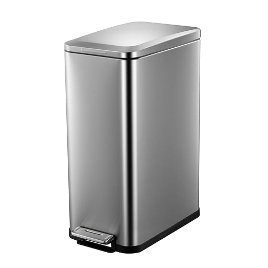 13.2 Gallon / 50L Kitchen Trash Can, Slim Stainless Steel Garbage Can with Removable Inner Bucket, Fingerprint-Proof Step Rubbish Bin with Soft-Close Lid for Narrow Space, Silver
