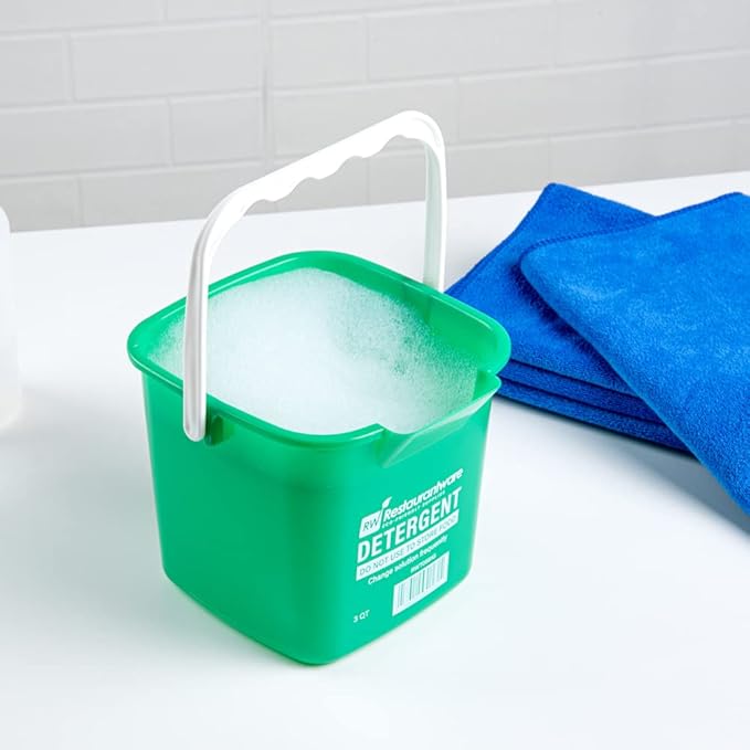 Restaurantware RW Clean 3 Quart Cleaning Buckets 10 Detergent Square Buckets - With Measurements Built-In Spout And Handle Green Plastic Utility Buckets For Home Or Commercial Use