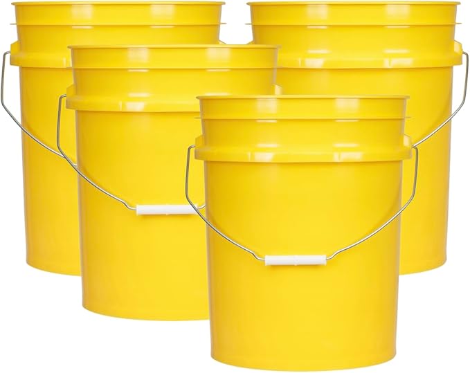 House Naturals 5 Gallon Premium HPDE Plastic Bucket - Made in USA Food Grade Storage Container, BPA Free All Purpose Pail (4, Yellow)